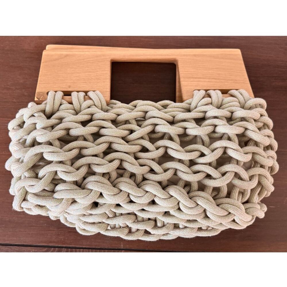 Alienina Unique Woven Rope Handbag with Wooden Handles - Picture 2 of 8
